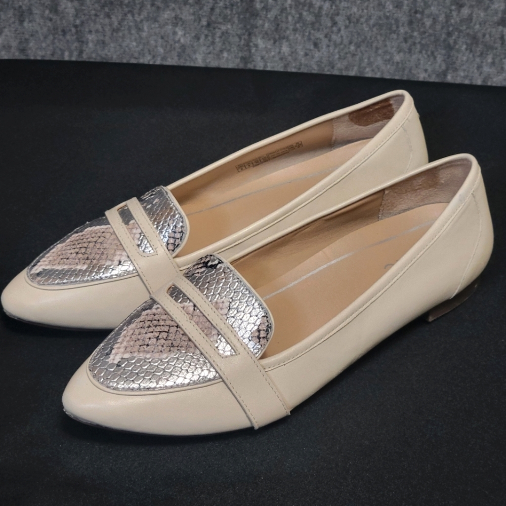 VIONIC Savannah Boa Snake Print Loafers Flats Cream Leather Size 8